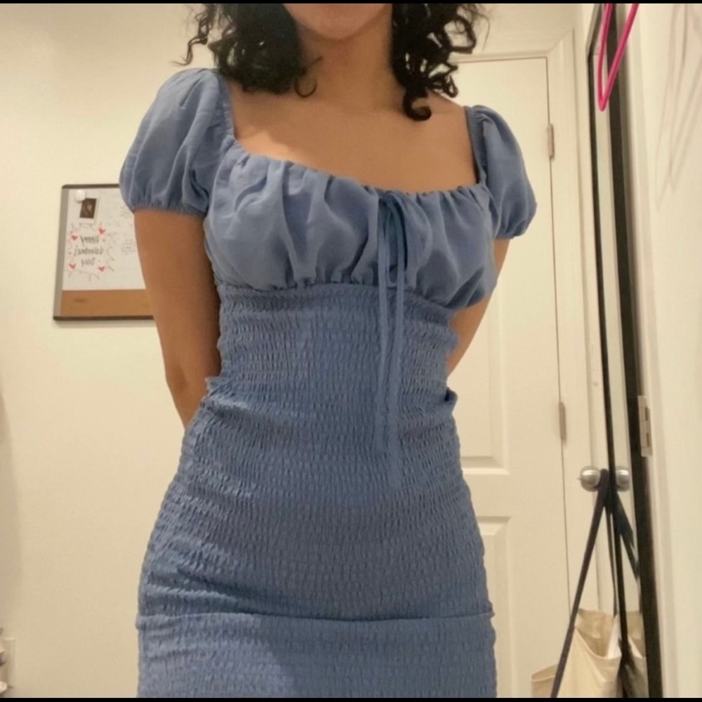 Ribbed Milkmaid Ruched Dress